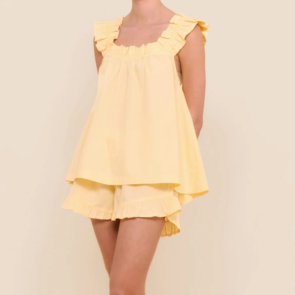 Ruffle-Trim Yellow Sleep Tank & Short Set